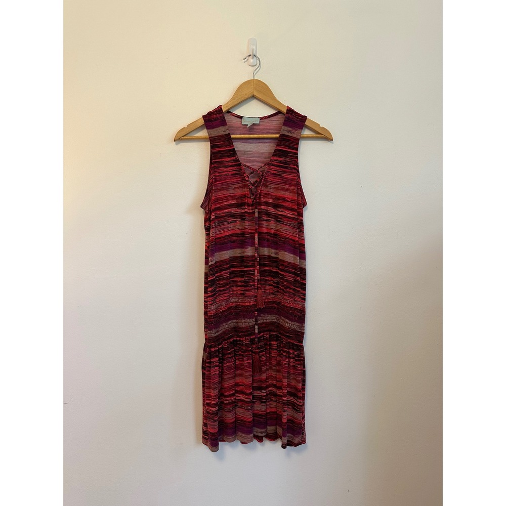 Veronica M Red and Purple Space Dye Lace Up Smocked Dress | Size Small